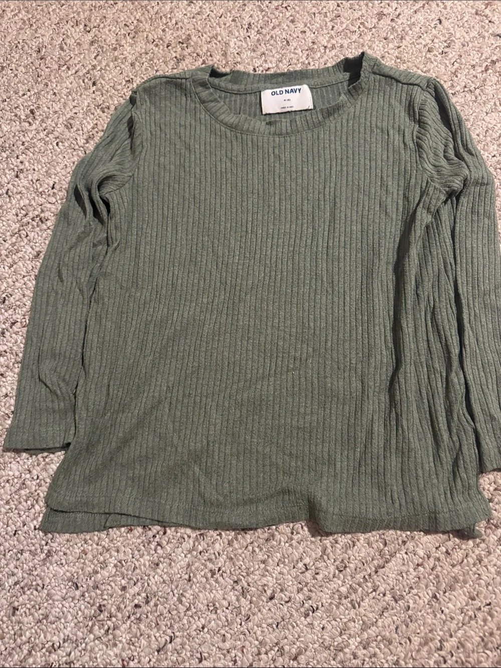 Old Navy Olive Green Ribbed Long-Sleeve Tee & Gray Floral Top